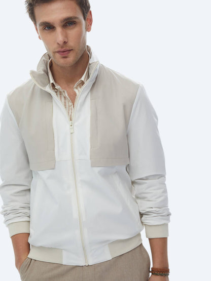 Beyaz Regular Fit Kapüşonlu Casual Dokuma Mont