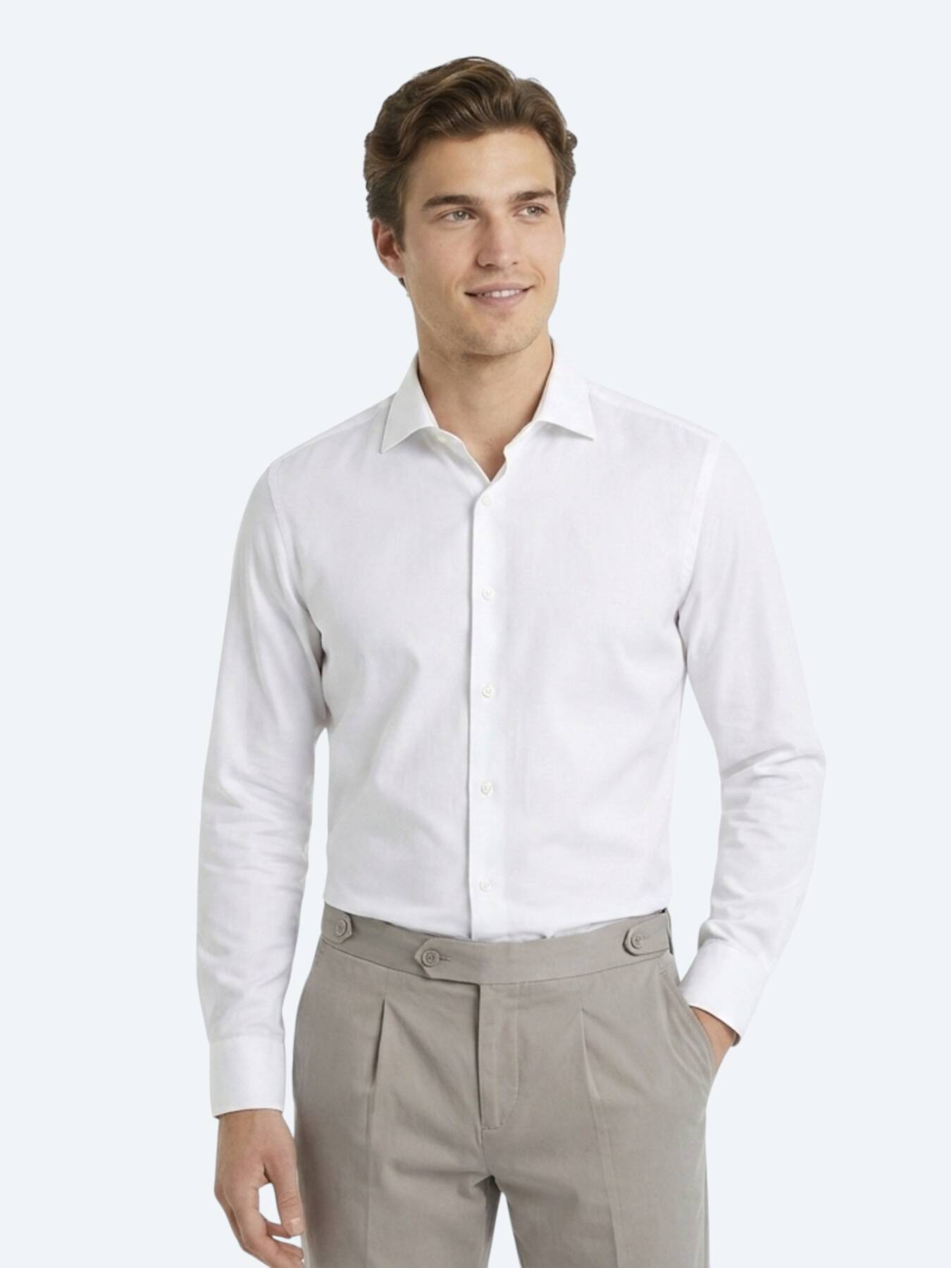 Beyaz Slim Fit Uzun Dokuma Klasik %100 Pamuk Gömlek