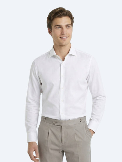 Beyaz Slim Fit Uzun Dokuma Klasik %100 Pamuk Gömlek