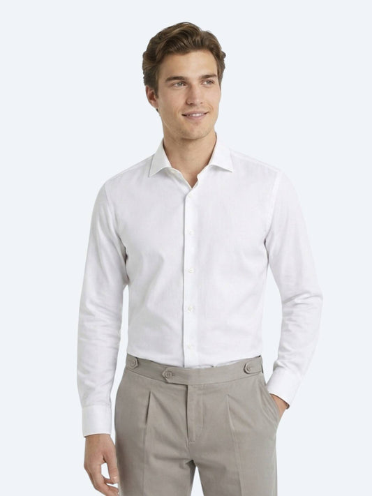Beyaz Slim Fit Uzun Dokuma Klasik %100 Pamuk Gömlek