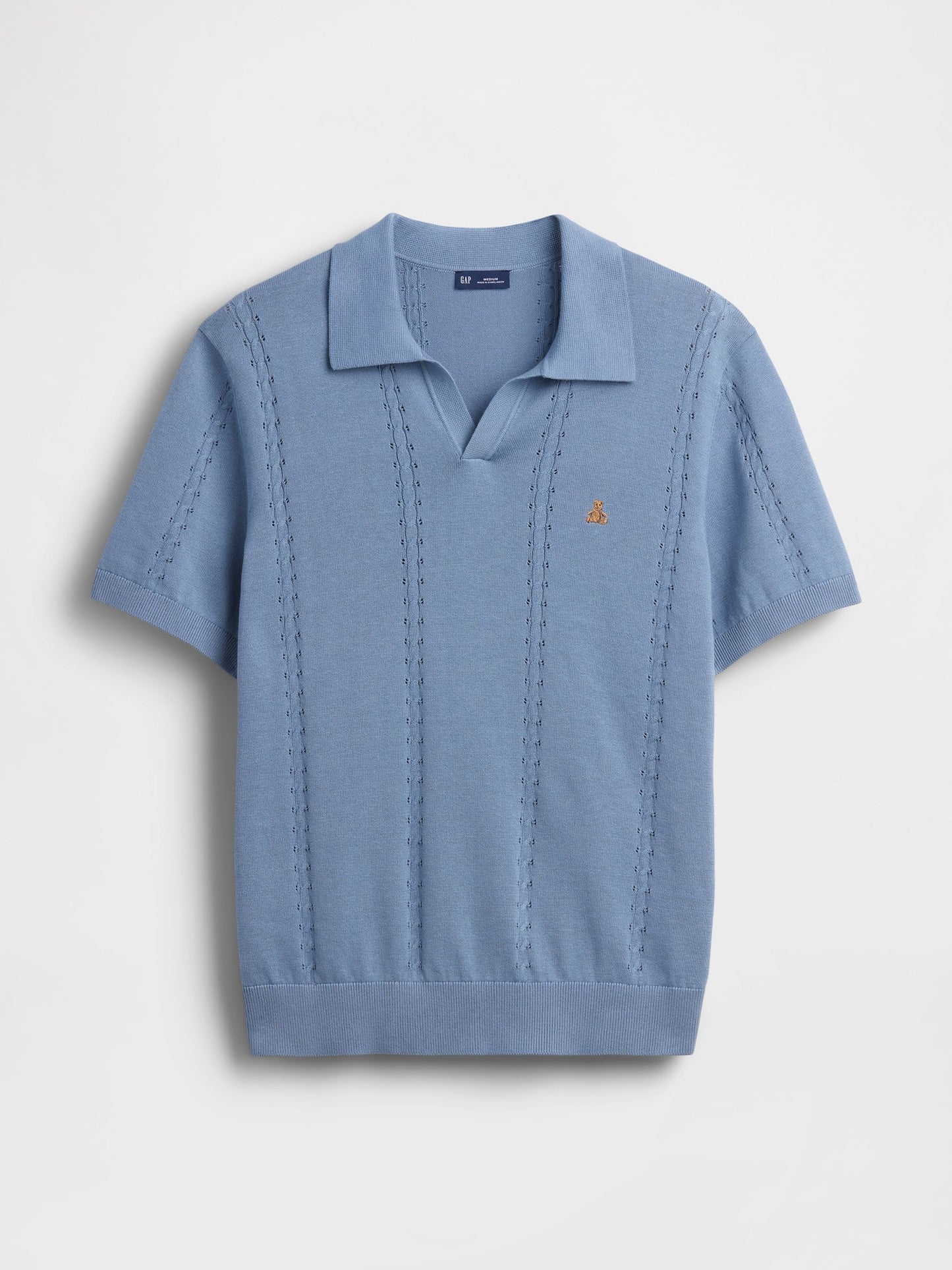 Açık Mavi Relaxed Johnny Yaka Pointelle Triko Polo T-shirt