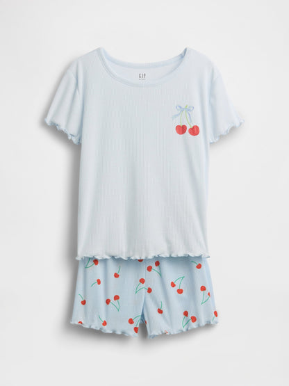 Mavi Recycle Fitilli Pijama Şort Takım