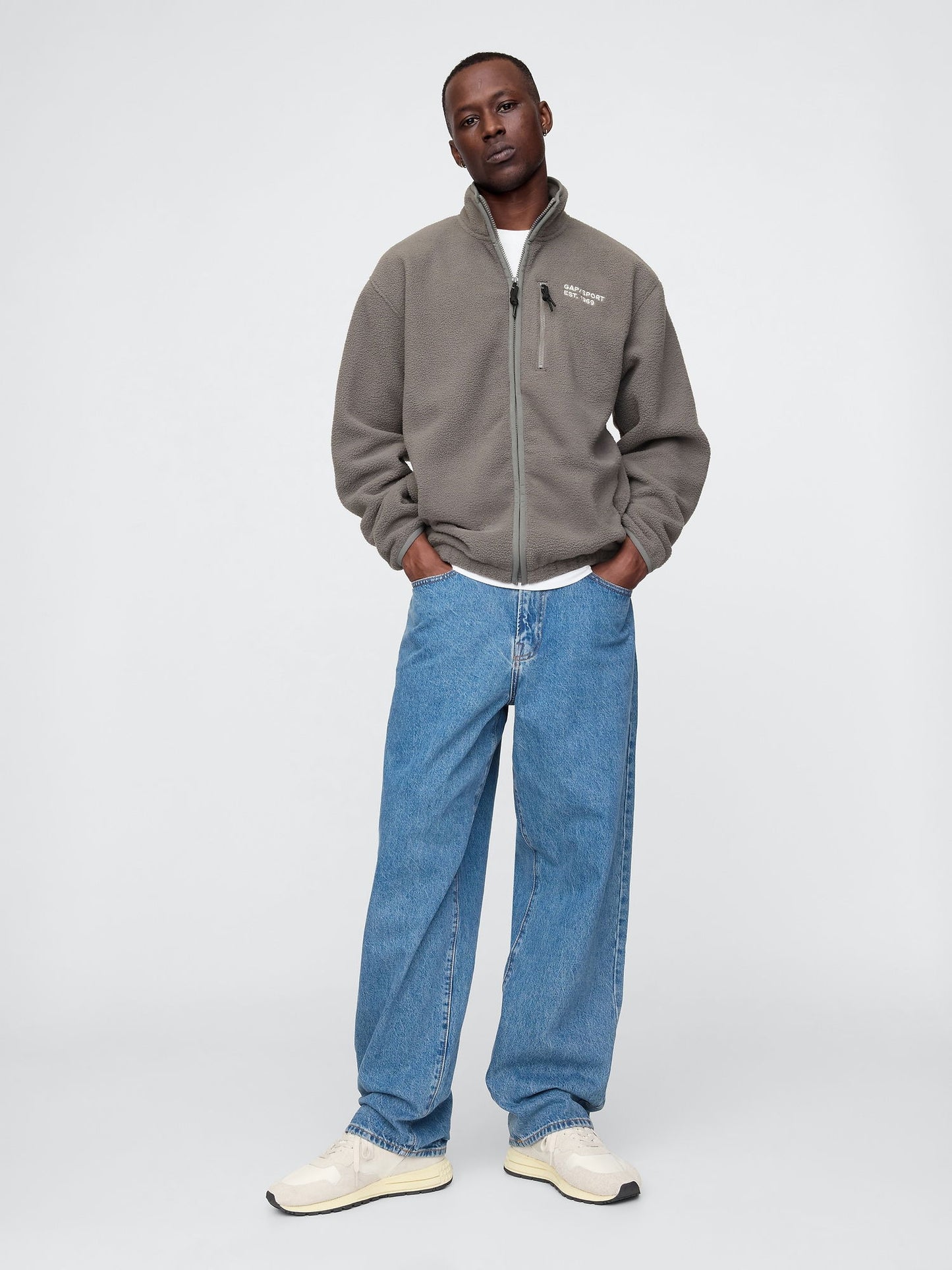 Gri Gap Logo Arctic Fleece Fermuarlı Ceket