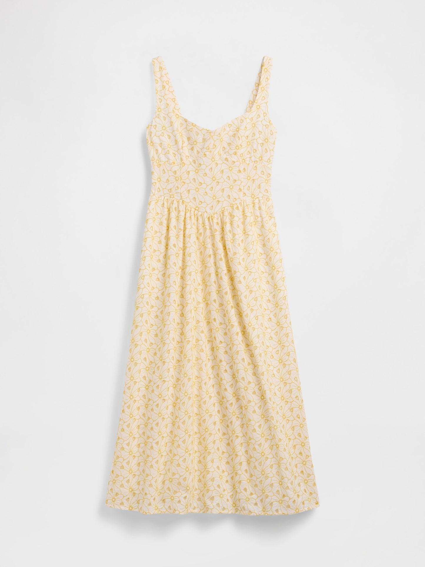 Sarı Eyelet Seamed Drop-waist Maxi Elbise