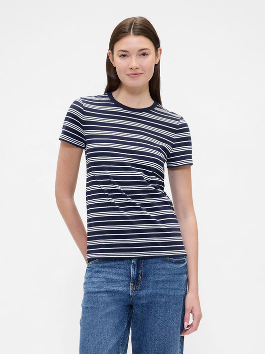 Lacivert Çizgili Crewneck T-shirt