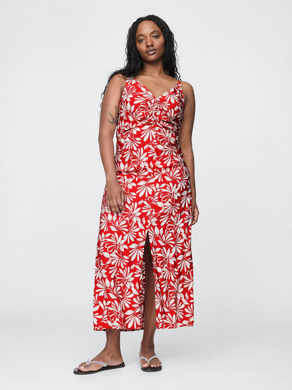 Kırmızı Bağcıklı Maxi Slip Elbise