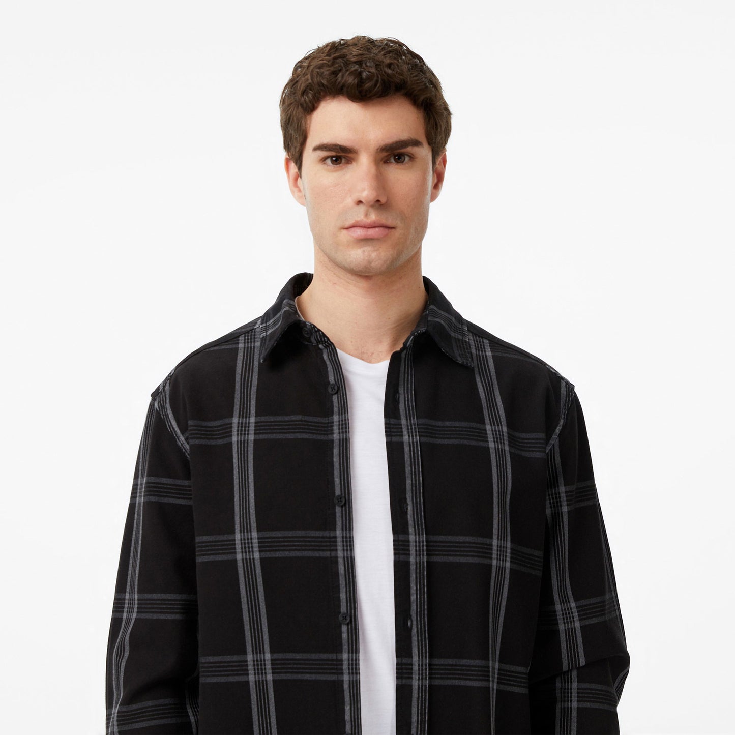 Erkek Regular Fit Kareli Siyah Gömlek