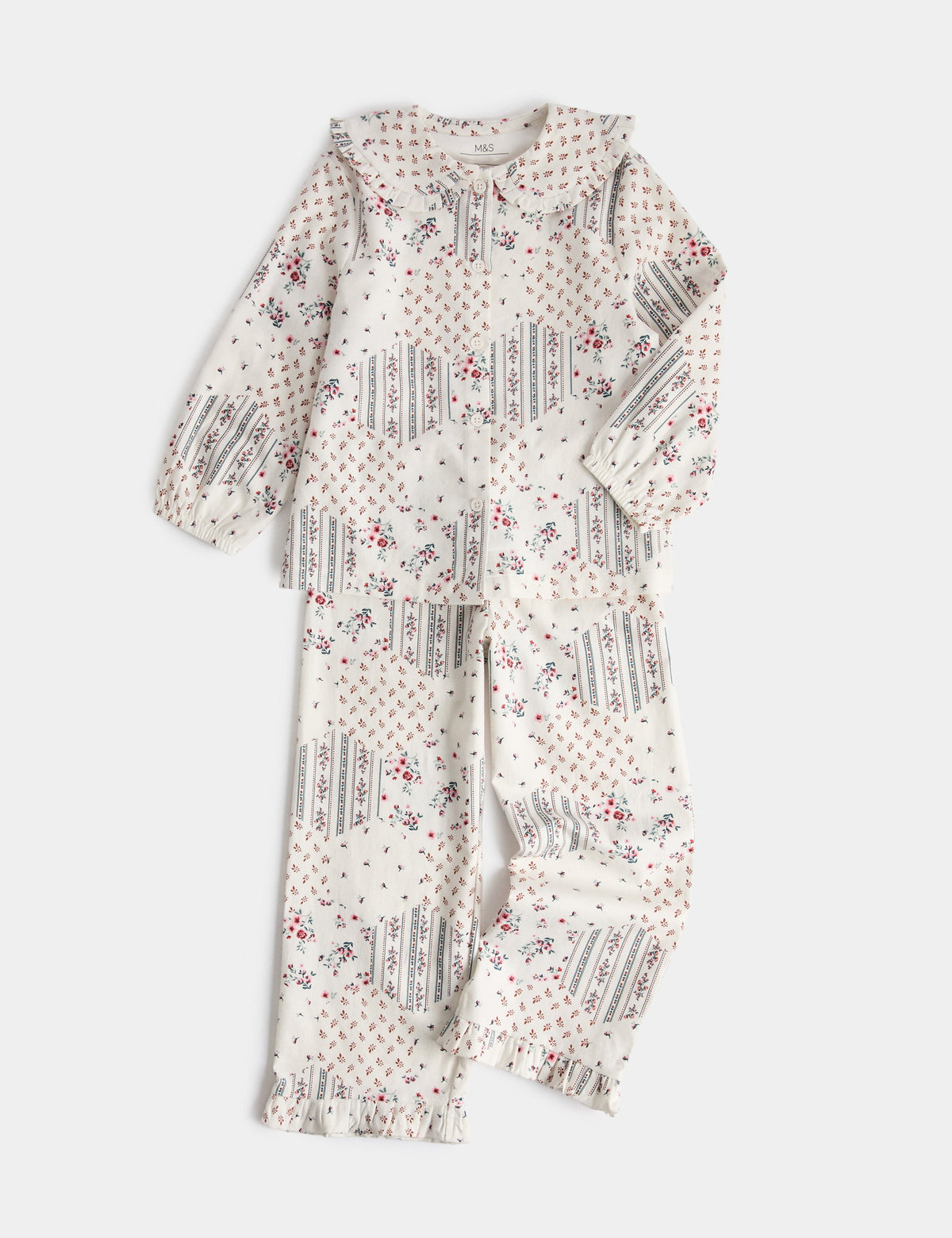 Saf Pamuklu Çiçek Desenli Patchwork Pijama Takımı