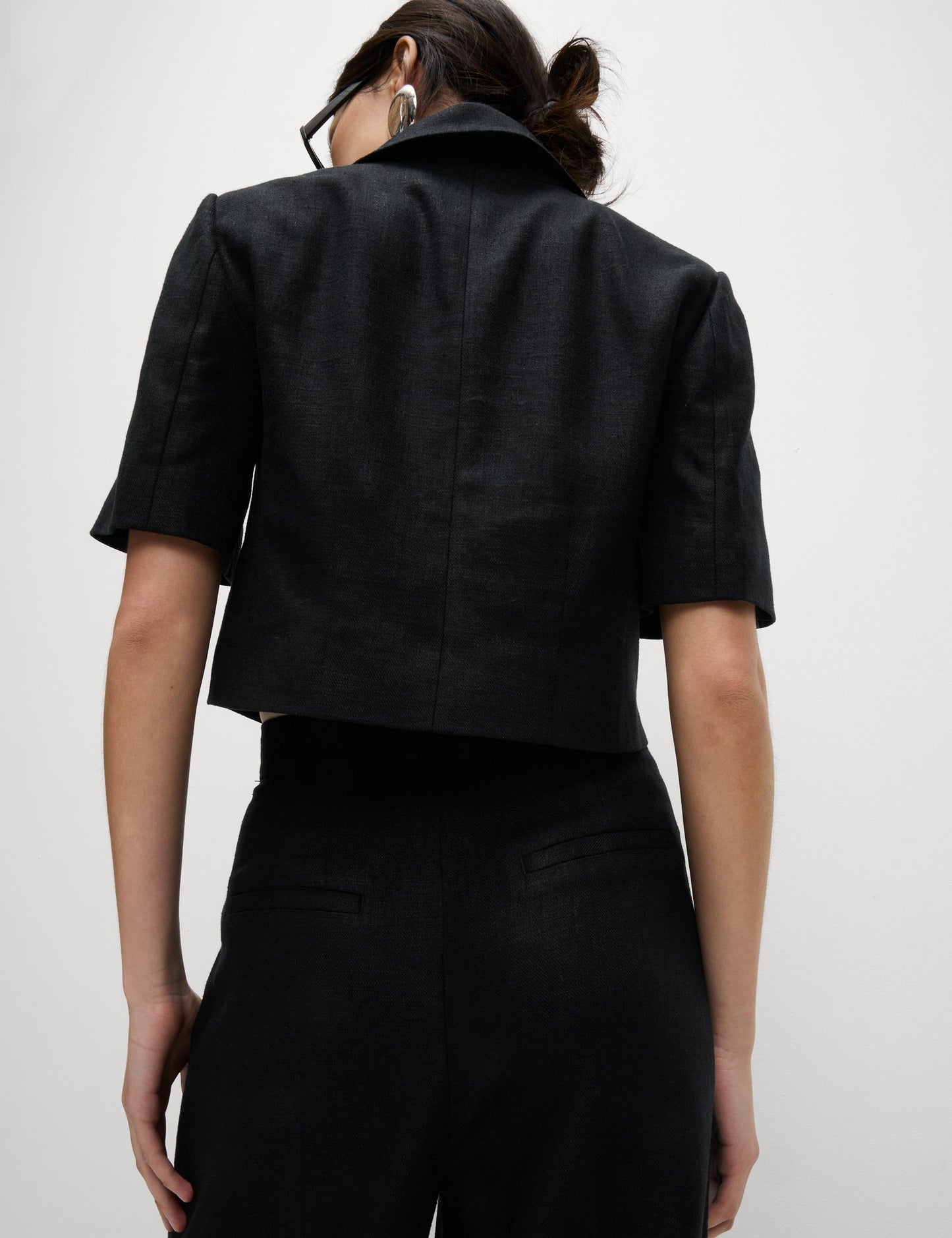 Keten Twill Karışımlı Kısa Kollu Kısa Ceket