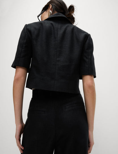 Keten Twill Karışımlı Kısa Kollu Kısa Ceket