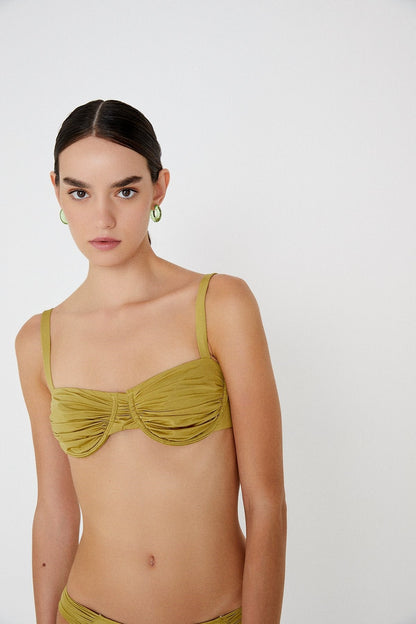 Büzgülü Yeşil Bikini Üstü