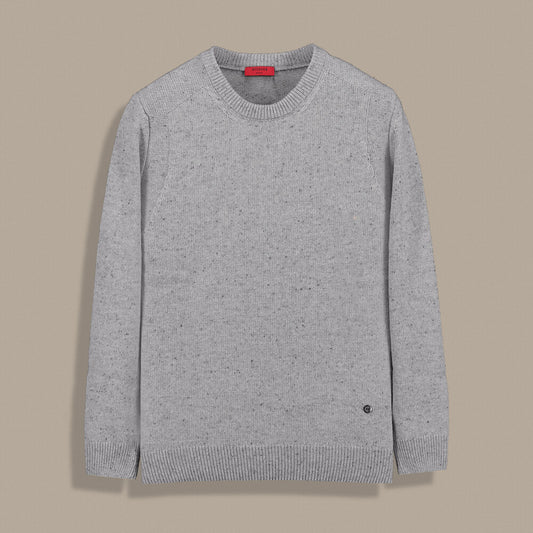 Bisiklet Yaka Dokulu Gri Triko Kazak