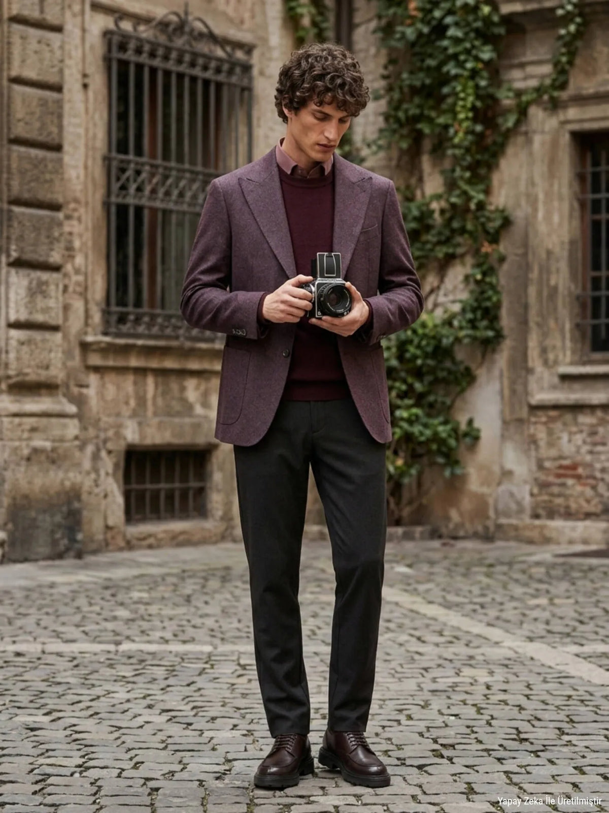 Bordo Desenli Modern Fit Yün Karışımlı Örme Ceket