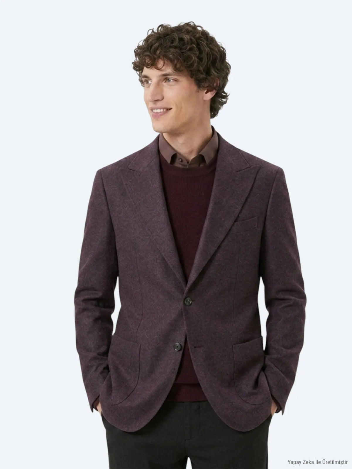 Bordo Desenli Modern Fit Yün Karışımlı Örme Ceket