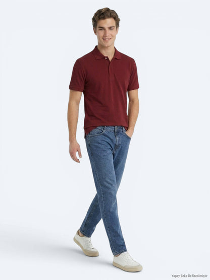 Bordo Düz %100 Pamuk T-shirt