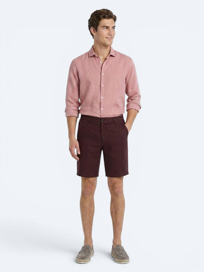 Bordo Düz Dokuma Jogging Fit Casual Pamuk Karışımlı Bermuda