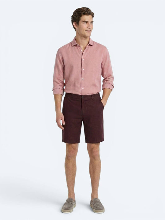Bordo Düz Dokuma Jogging Fit Casual Pamuk Karışımlı Bermuda