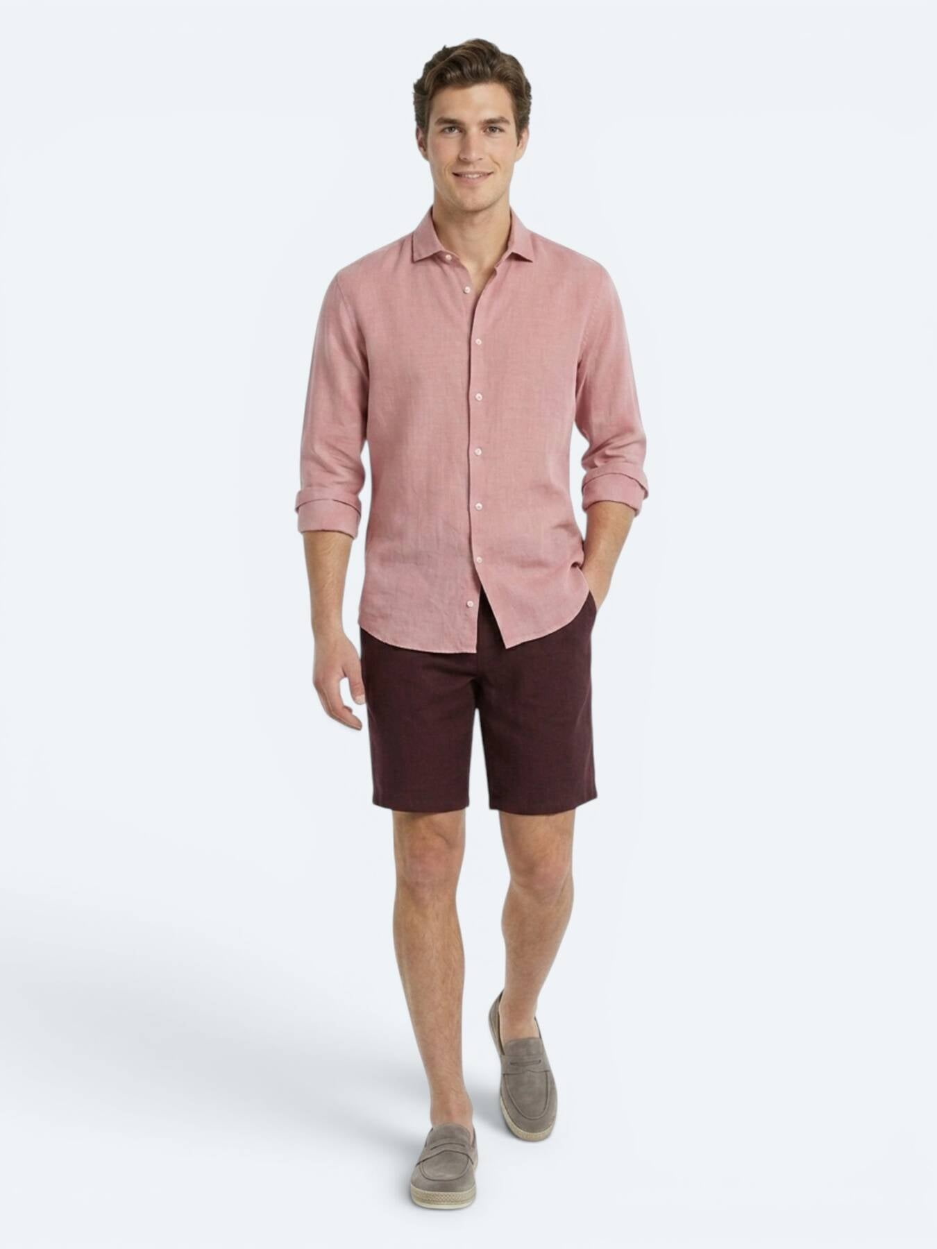 Bordo Düz Dokuma Jogging Fit Casual Pamuk Karışımlı Bermuda