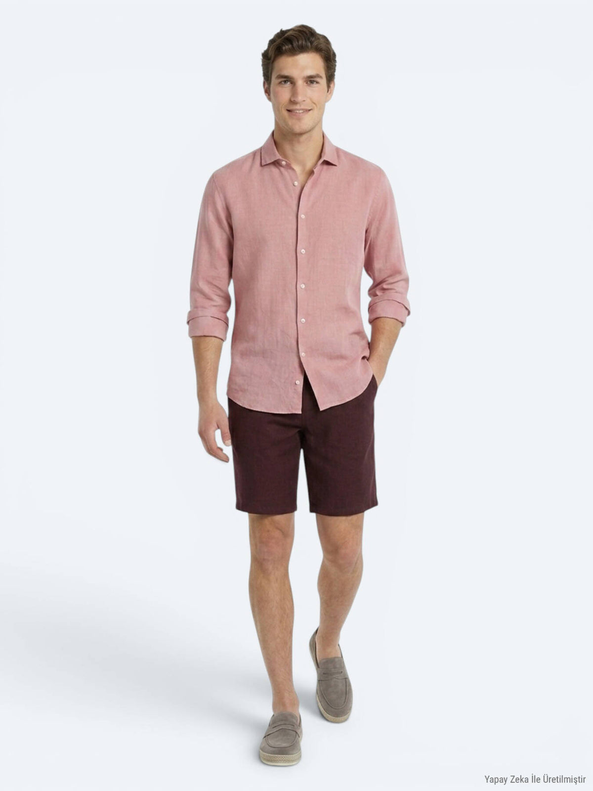 Bordo Düz Dokuma Jogging Fit Casual Pamuk Karışımlı Bermuda