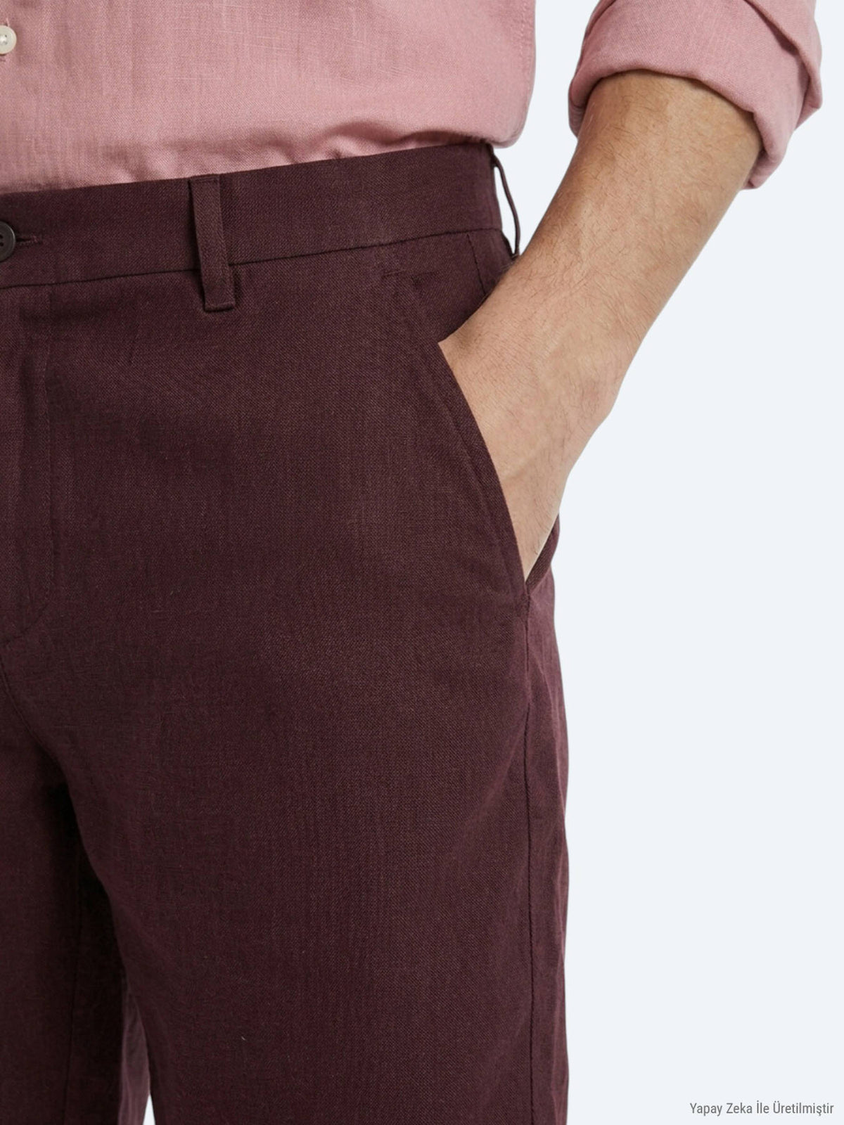 Bordo Düz Dokuma Jogging Fit Casual Pamuk Karışımlı Bermuda