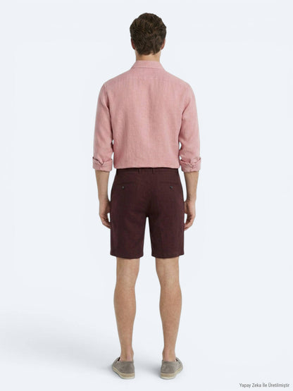 Bordo Düz Dokuma Jogging Fit Casual Pamuk Karışımlı Bermuda