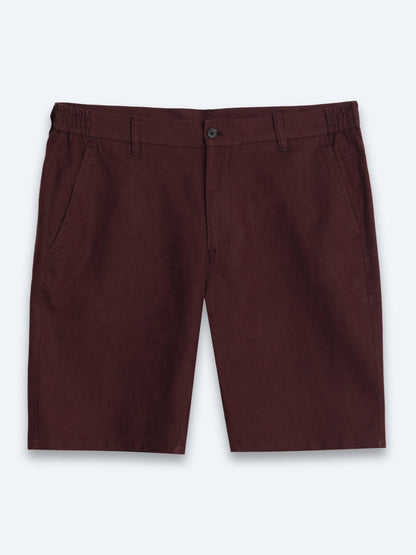 Bordo Düz Dokuma Jogging Fit Casual Pamuk Karışımlı Bermuda