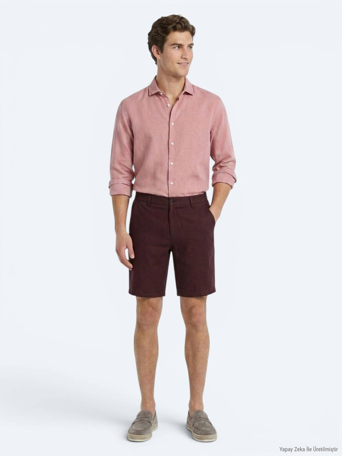 Bordo Düz Dokuma Jogging Fit Casual Pamuk Karışımlı Bermuda