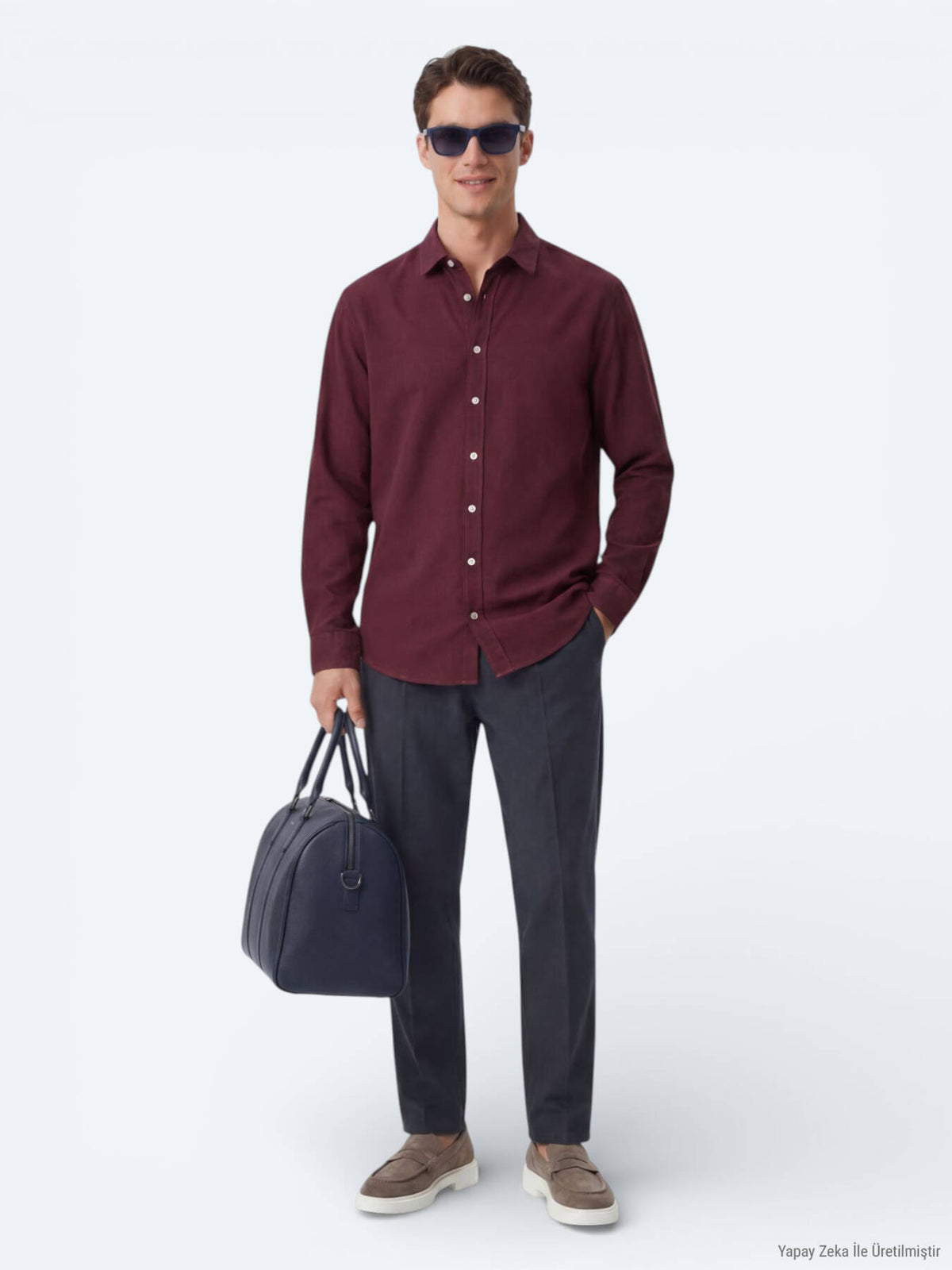 Bordo Düz Regular Fit Uzun Dokuma Casual %100 Pamuk Gömlek
