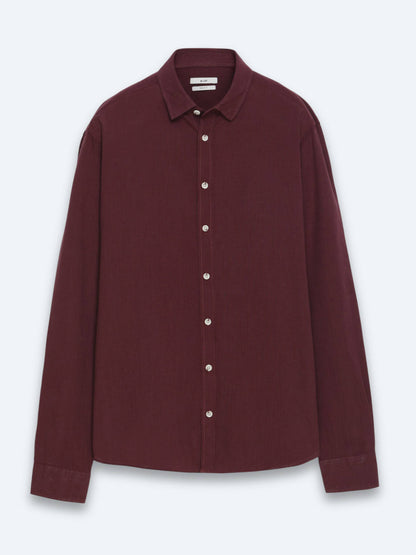 Bordo Düz Regular Fit Uzun Dokuma Casual %100 Pamuk Gömlek