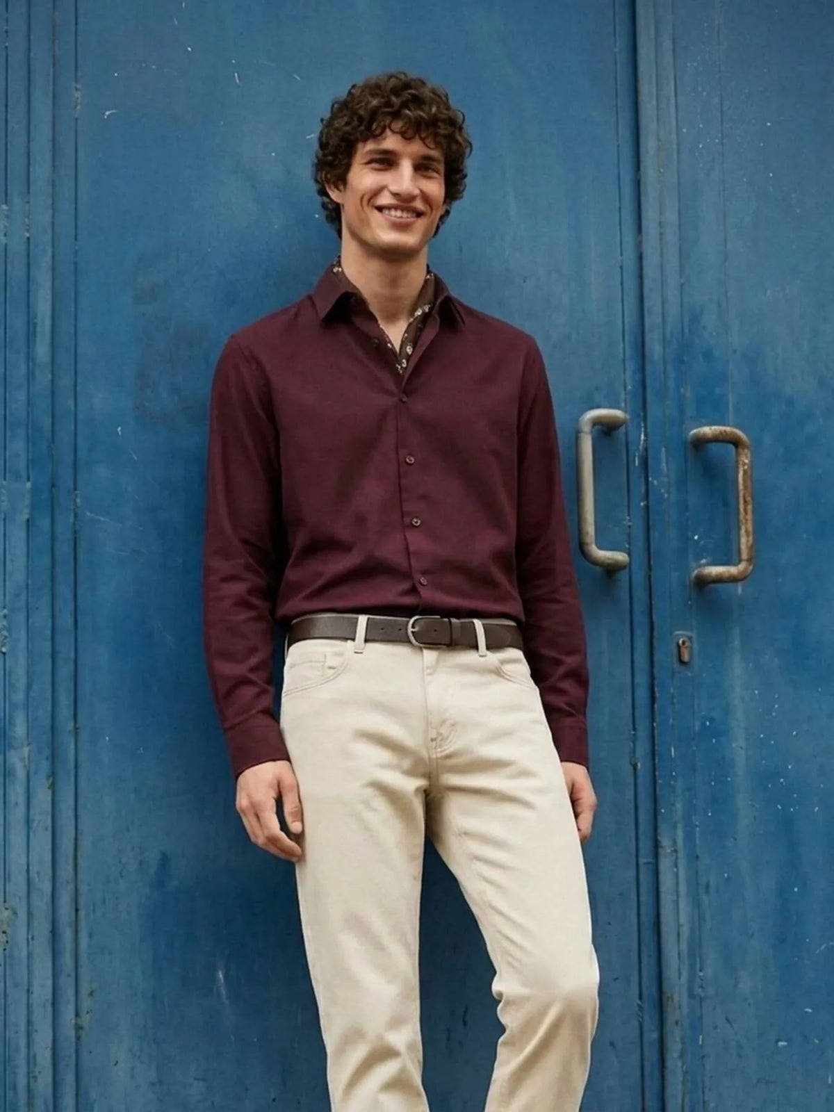 Bordo Düz Regular Fit Uzun Dokuma Casual %100 Pamuk Gömlek