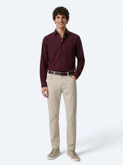 Bordo Düz Regular Fit Uzun Dokuma Casual %100 Pamuk Gömlek