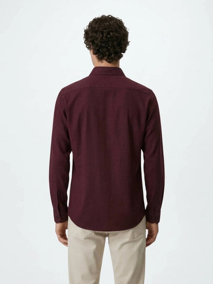 Bordo Düz Regular Fit Uzun Dokuma Casual %100 Pamuk Gömlek