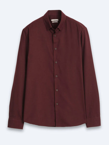 Bordo Düz Regular Fit Uzun Dokuma Casual %100 Pamuk Gömlek