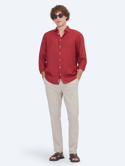Bordo Düz Regular Fit Uzun Dokuma Casual Pamuk Karışımlı Gömlek