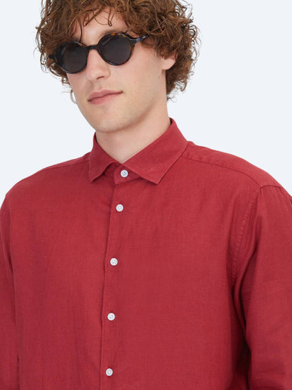 Bordo Düz Regular Fit Uzun Dokuma Casual Pamuk Karışımlı Gömlek
