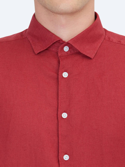 Bordo Düz Regular Fit Uzun Dokuma Casual Pamuk Karışımlı Gömlek