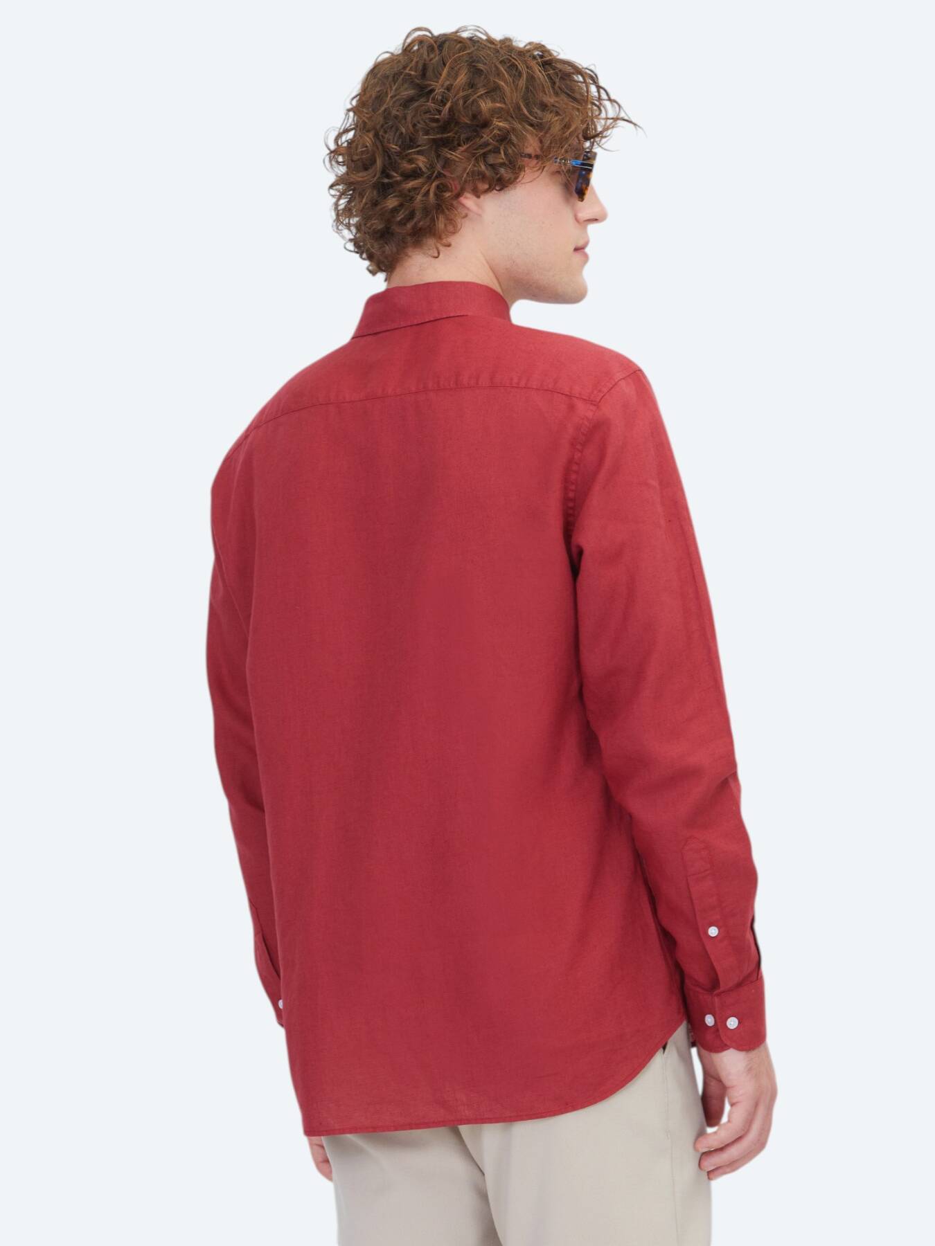 Bordo Düz Regular Fit Uzun Dokuma Casual Pamuk Karışımlı Gömlek
