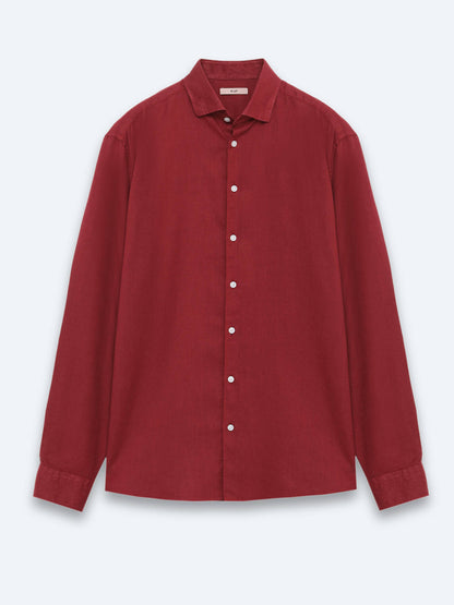 Bordo Düz Regular Fit Uzun Dokuma Casual Pamuk Karışımlı Gömlek