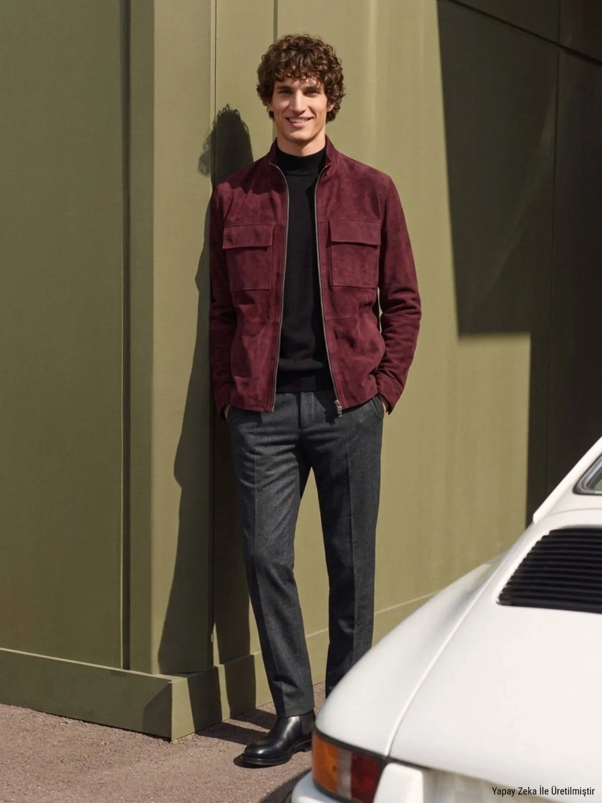 Bordo Regular Fit Dik Yaka Casual Süet Deri Mont