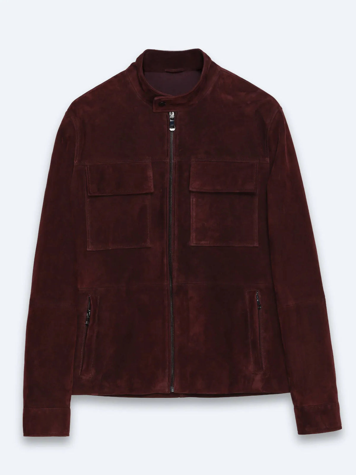 Bordo Regular Fit Dik Yaka Casual Süet Deri Mont