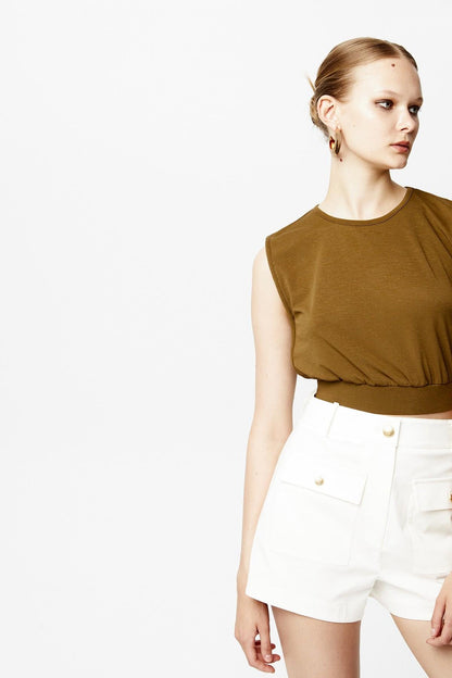 Büzgülü Haki Basic T-shirt