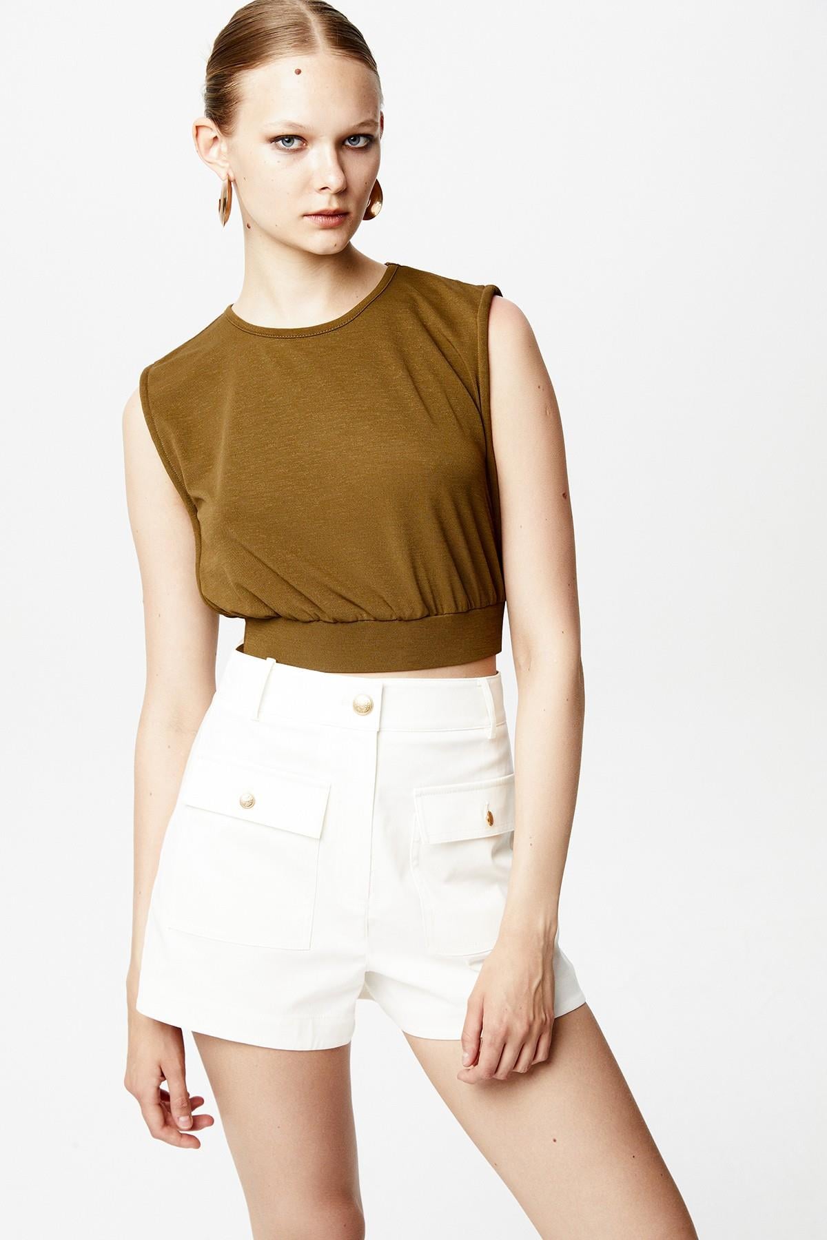 Büzgülü Haki Basic T-shirt