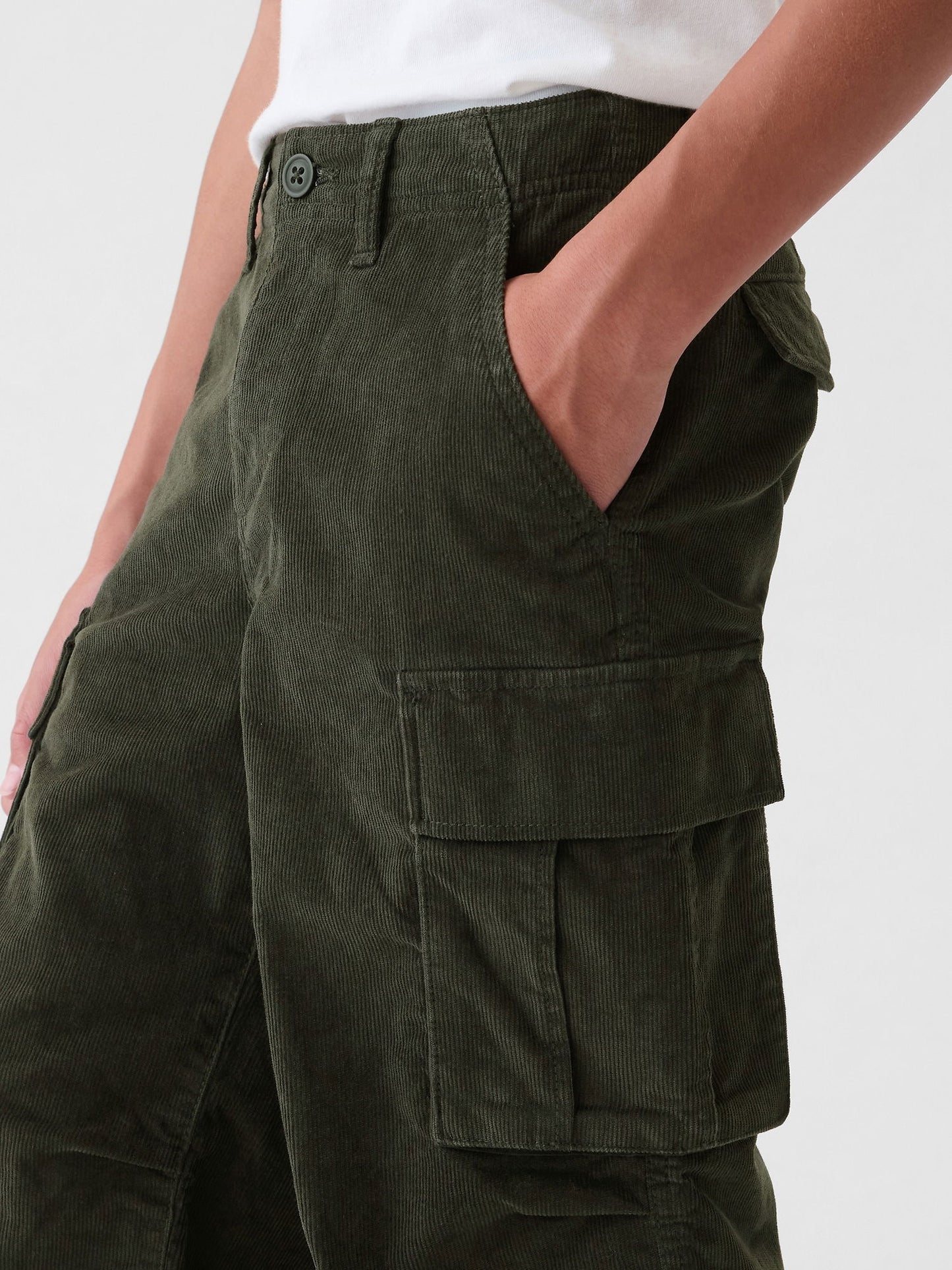 Haki Soft Stretch Kadife Kargo Baggy Jean Pantolon