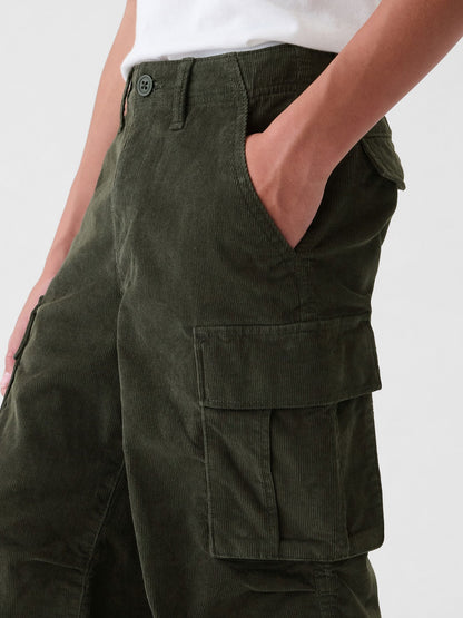 Haki Soft Stretch Kadife Kargo Baggy Jean Pantolon