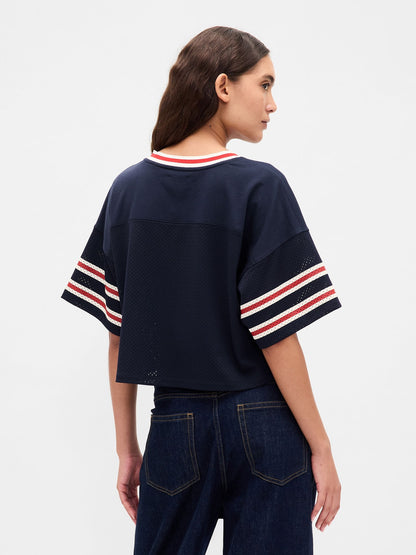 Lacivert Organik Pamuk Crop Jersey T-shirt