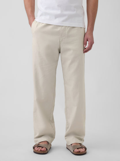 Siyah Keten Karışımlı Relaxed Taper Easy Pantolon