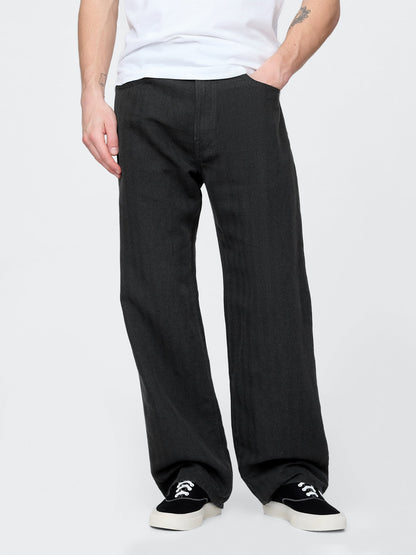 Siyah Keten Karışımı 90's Loose Herringbone Pantolon