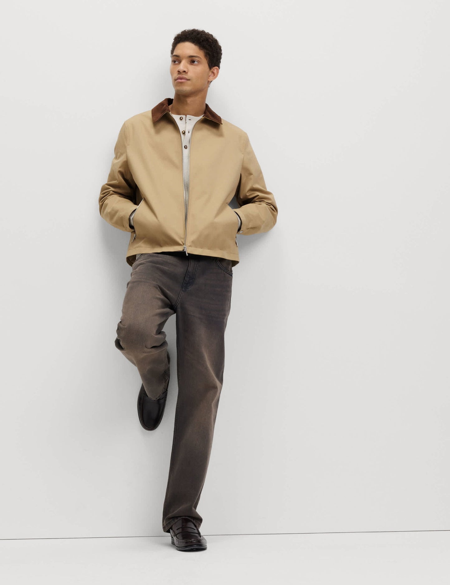 Saf Pamuk Harrington Ceket