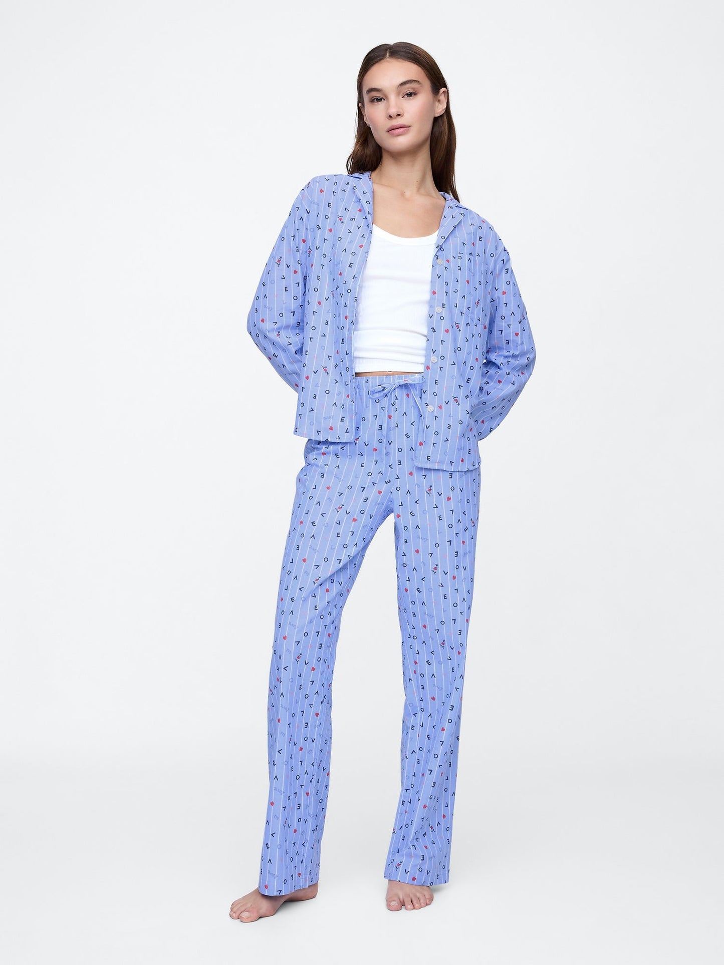 Açık Mavi Desenli Poplin Pijama Altı
