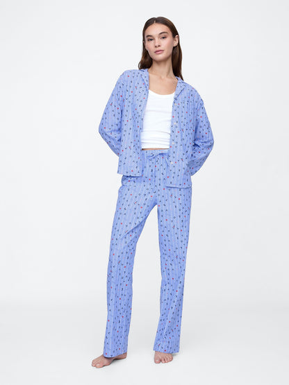 Açık Mavi Desenli Poplin Pijama Altı
